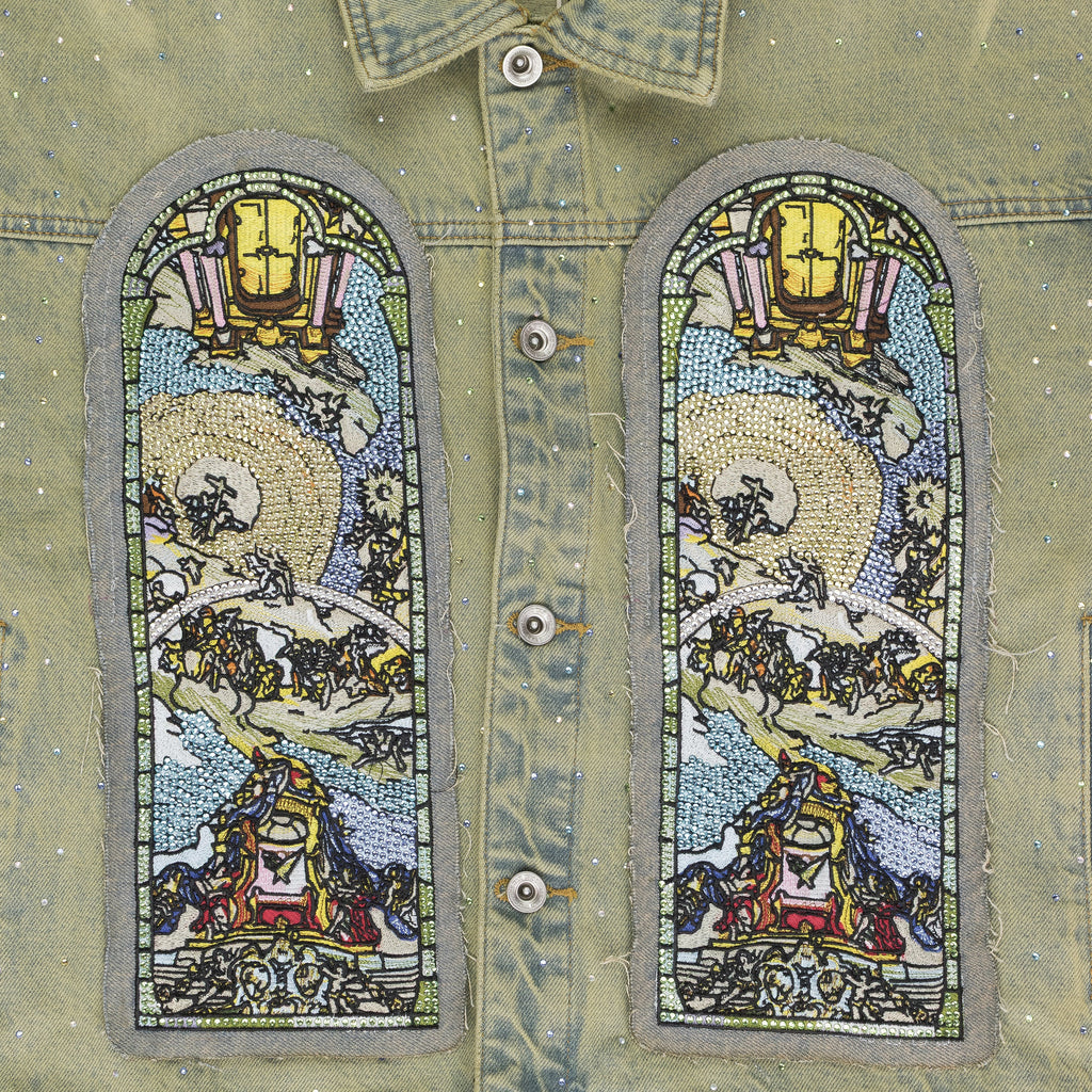BLUE UNFURLED CROPPED DENIM JACKET