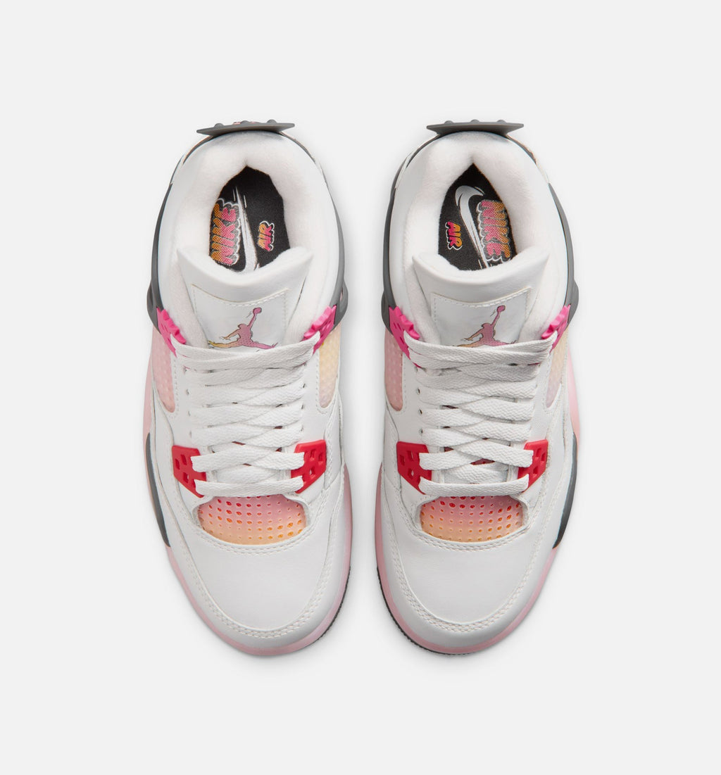 Air Jordan 4 Retro Comic Big Kids' Sneakers - White / Pink / Smoke Grey