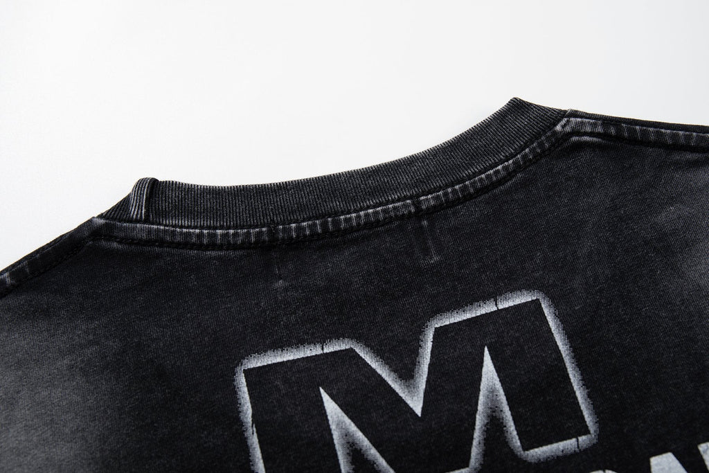 MAJESTIK Washed Black Distressed Graphic T-Shirt