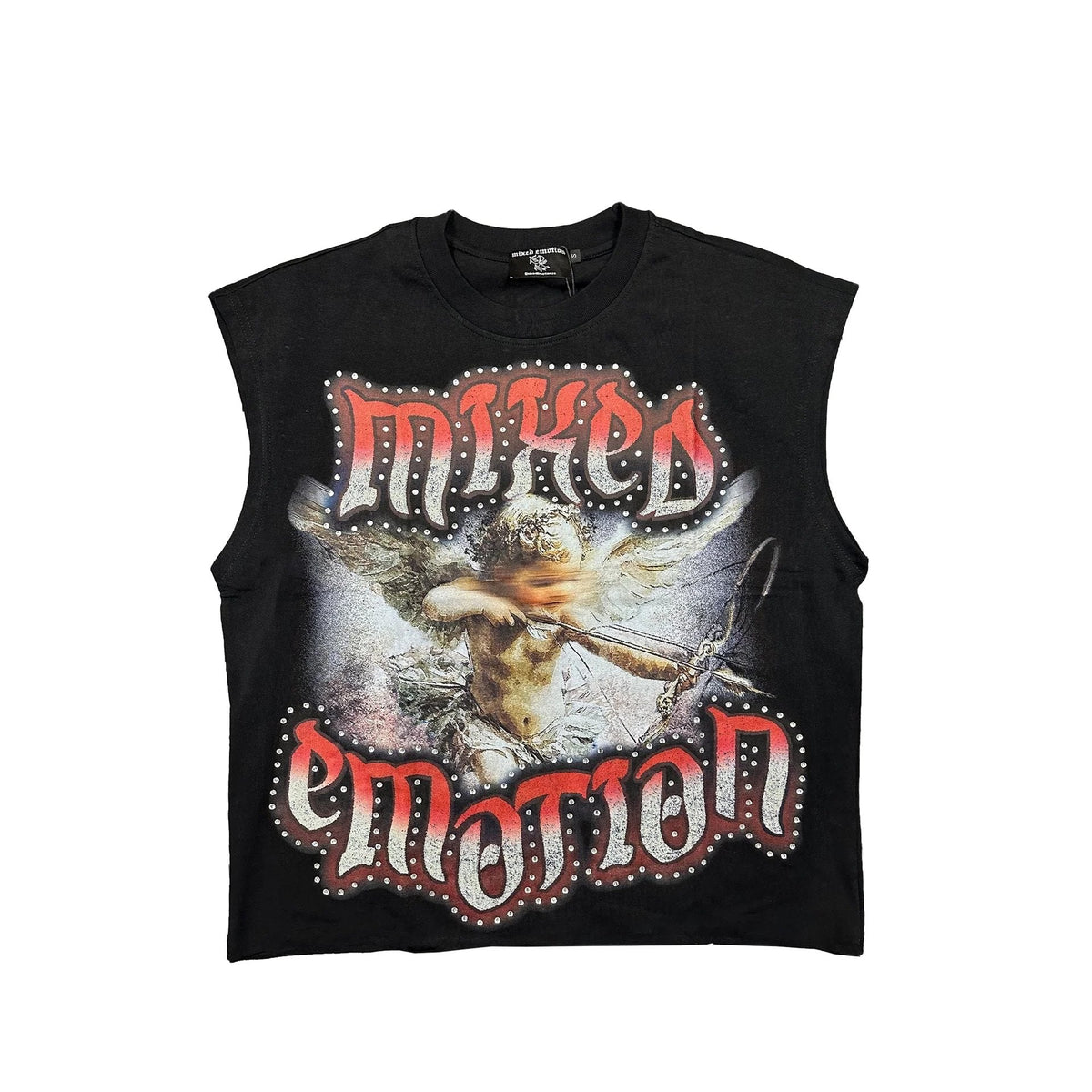 MIXED EMOTION Gothic Rhinestone Sleeveless Graphic T-Shirt