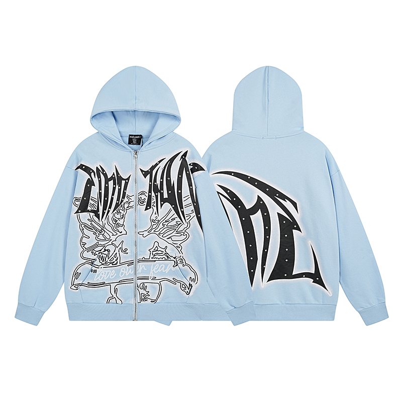 MIXED EMOTION Rhinestone Graphic Full-Zip Hoodie