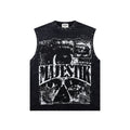 MAJESTIK Washed Black Studded Sleeveless T-Shirt