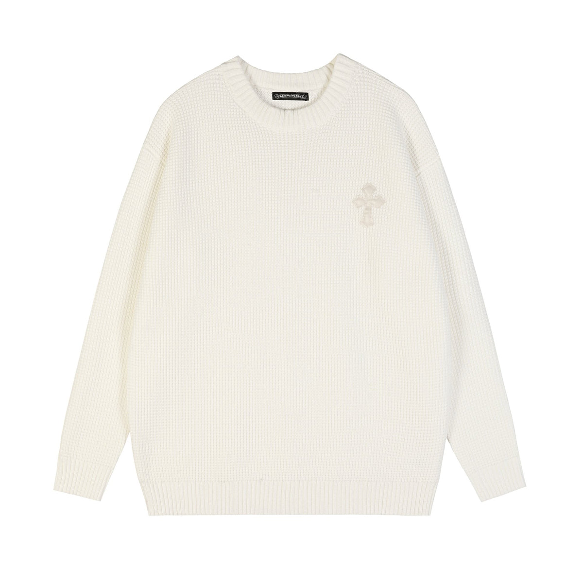 Chrome Hearts Slogan Patch Waffle Knit Crewneck Sweater