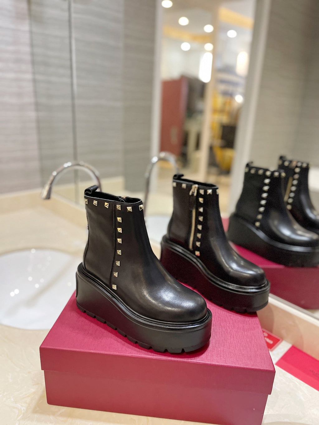 Valentino Garavani Uniqueform Calfskin Platform Ankle Boots
