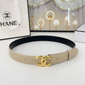 CHANEL DOUBLE C BELT 30MM IN BEIGE CALFSKIN WITH SHINY GOLD BUCKLE
