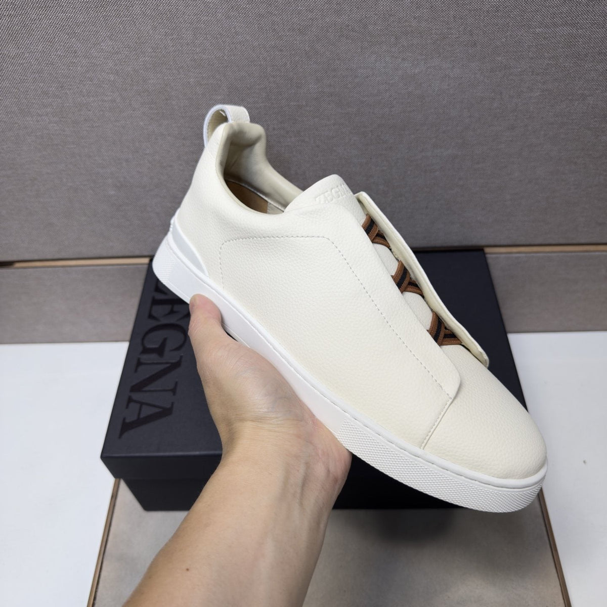 Zegna Men's Brown Lace Low-Top Sneakers