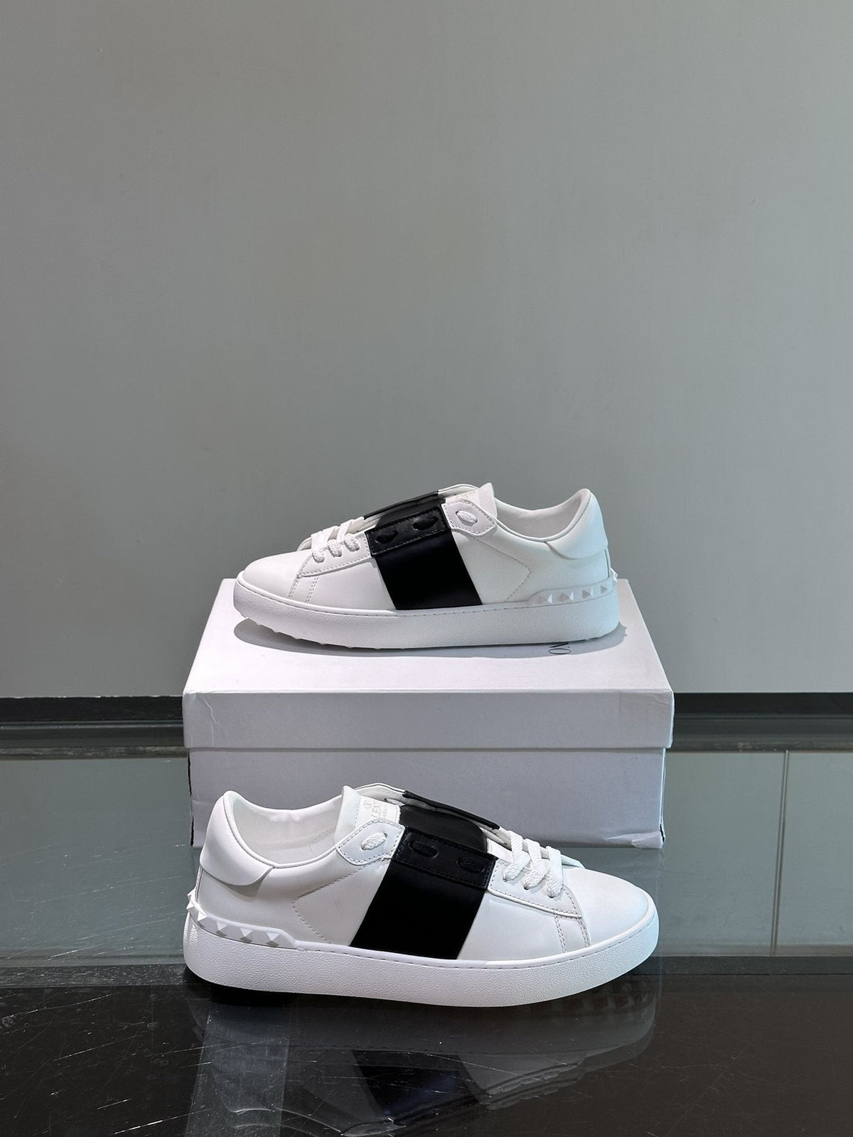 Valentino White Sneakers with Black Strap