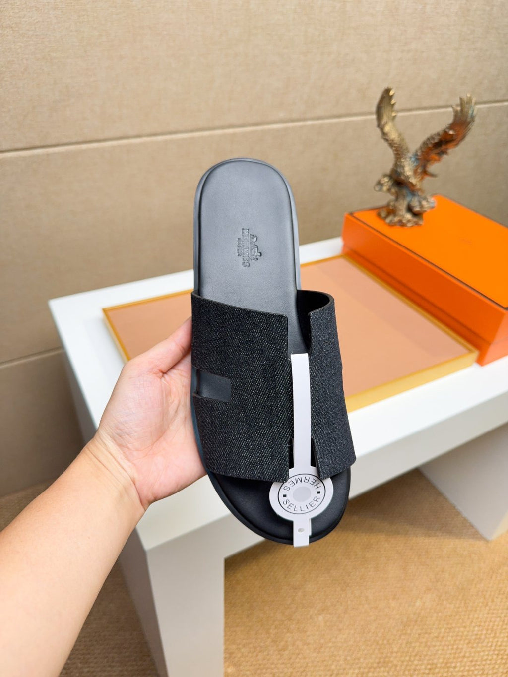 Hermès Black H-Strap Slide Sandals