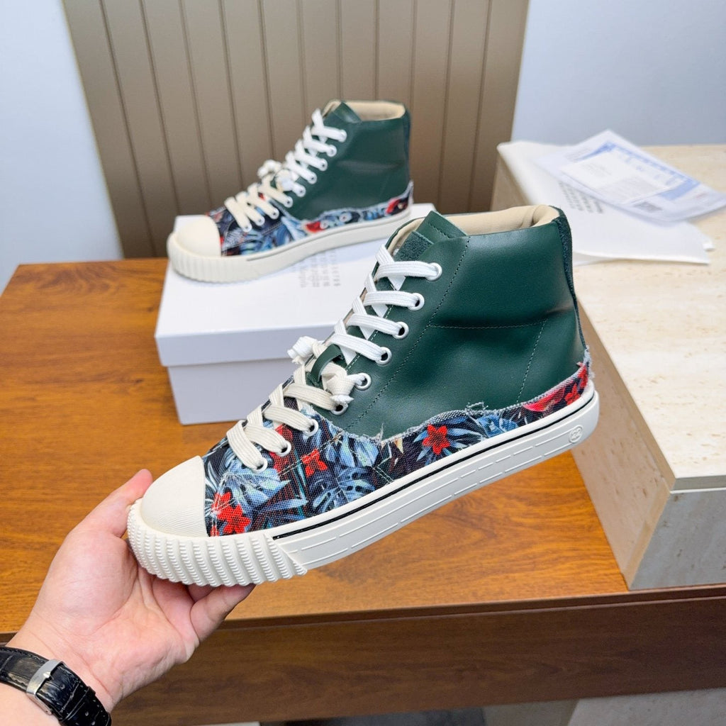 Maison Margiela Dark Green Floral High-Top Sneakers