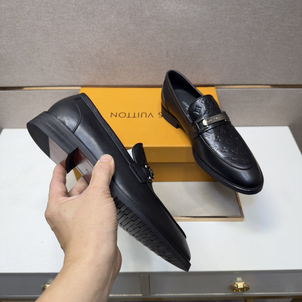 Louis Vuitton Men's Embossed Metal-Bar Loafers